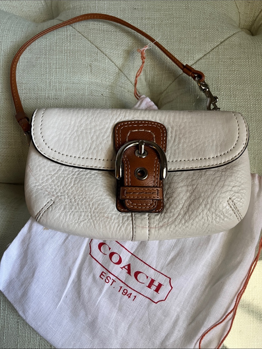 Coach Hampton White/Cream Pepple Leather Soho Flap Mini Bag Wristlet Pouch Y2K - Picture 9 of 15